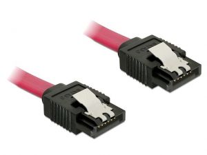 KABEL SATA DATA III (6GB/S) 100CM Z ZATRZASKAMI METALOWYMI CZERWONY DELOCK