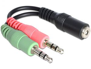 ADAPTER JACK MINI(M) X2->JACK STEREO MINI(F) 4-PIN (SŁUCHAWKI+MIKR. DO KOMPUTERA) KABEL 12CM DELOCK