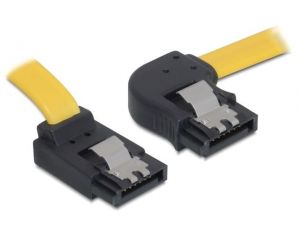 KABEL SATA DATA II 30CM Z ZATRZASKAMI METALOWYMI I KĄTOWĄ KOŃCÓWKĄ PRAWO/GÓRA ŻÓŁTY DELOCK