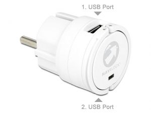 ŁADOWARKA ADAPTER NAPIĘCIA 230V->2XUSB 5V/2.1A MINI ROZMIAR WHITE DELOCK