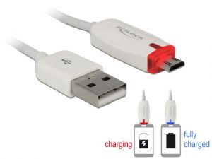KABEL USB MICRO AM-MBM5P 2.0+WSKAŹNIK ŁADOWANIA LED 1M WHITE DELOCK